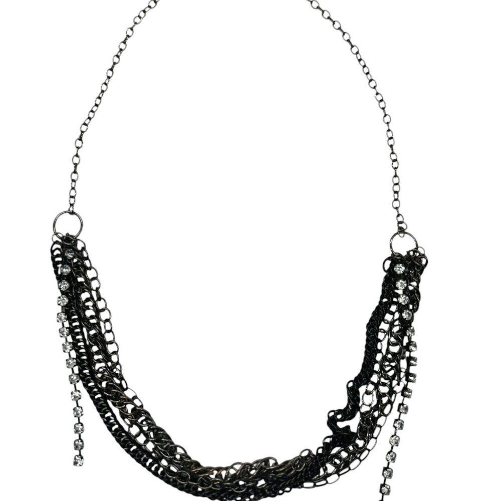 Black Multi Chain and Rhinestone Necklace